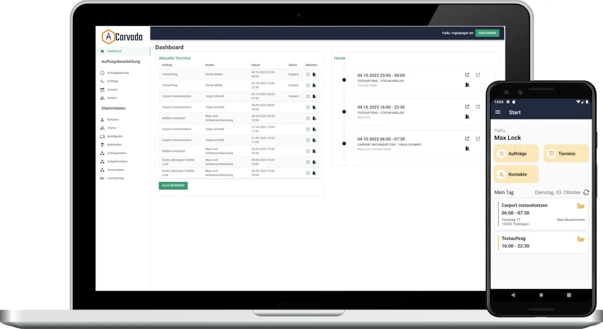 Carvada - der Handwerksplaner. Webanwendung und App - immer synchronisiert. (© Max Lock)