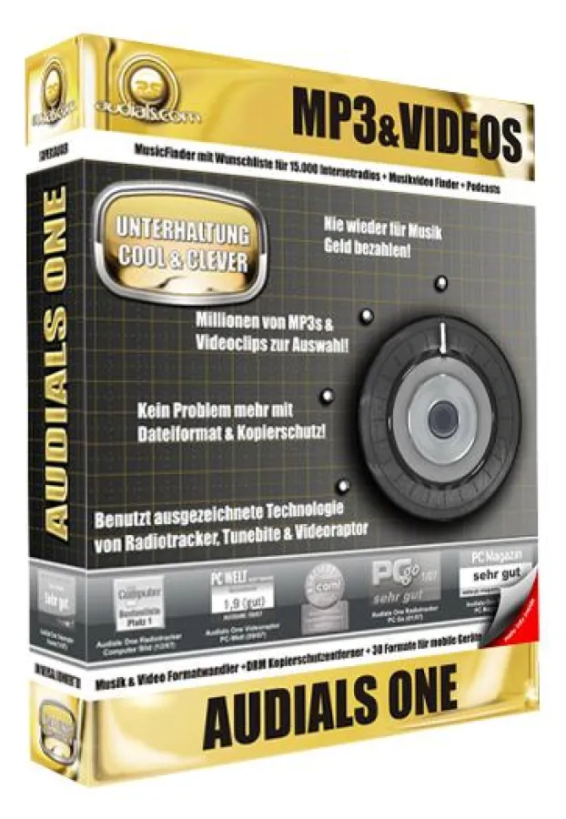 Audials One. Versogt kostenlos mit Musik und Videos. Löst Probleme mit Kopierschutz & Dateiformaten.