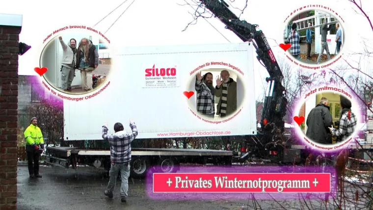 Wohncontainer für Obdachlose aufstellen - Winter 2018 Bild: Wohncontainer für Obdachlose aufstellen - Winter 2018