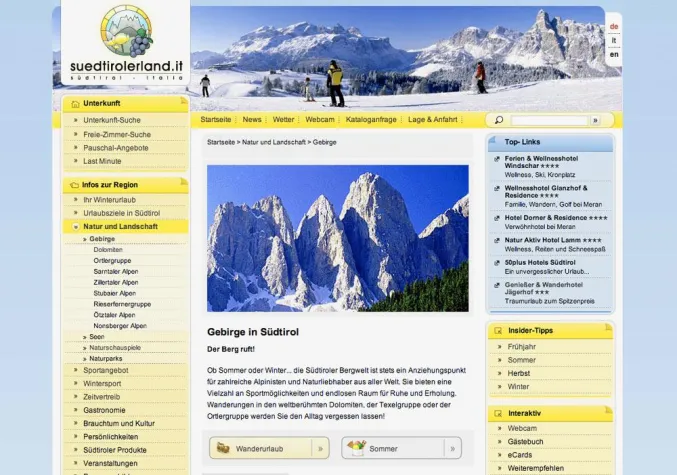 Bild: Neue Themenbereiche auf suedtirolerland.it