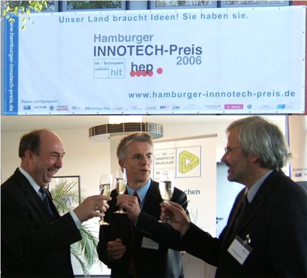 Wolfram Birkel Geschäftsführer des hit-Technoparks (links),  Prof. Dr. Thomas Straubhaar, Chef des HWWI und Dr. Helmut Thamer, TuTech Geschäftsführer