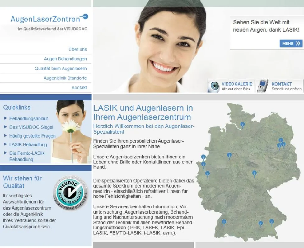 Unter www.augenlaserzentren.de - Bundesweiter Zusammenschluss von Lasik-Spezialisten im VISUDOC Qualitätsnetzwerk