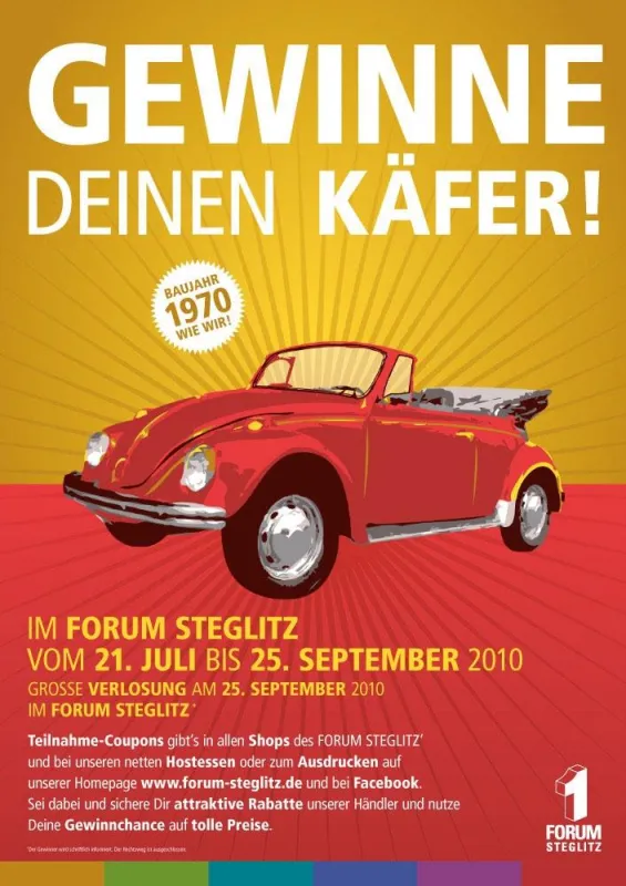 Gewinne ein Käfer Cabrio Bauhjahr 1970 im FORUM STEGLITZ