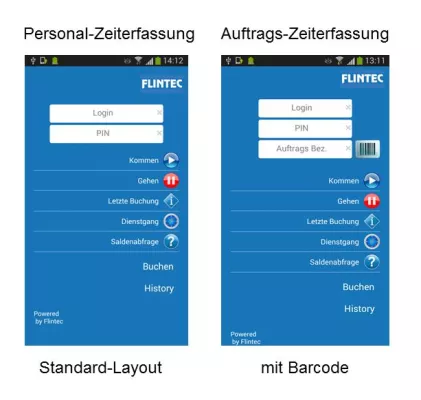 Bild: Für die mobile Auftrags-Zeiterfassung: Die Flintec native Android App mit BarCode Scanner