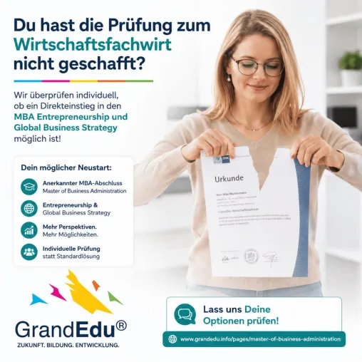 Wirtschaftsfachwirt nicht bestanden: GrandEdu prüft individuelle Wege in den MBA (Hochschule Burgenland) Bild: Wirtschaftsfachwirt nicht bestanden: GrandEdu prüft individuelle Wege in den MBA (Hochschule Burgenland)