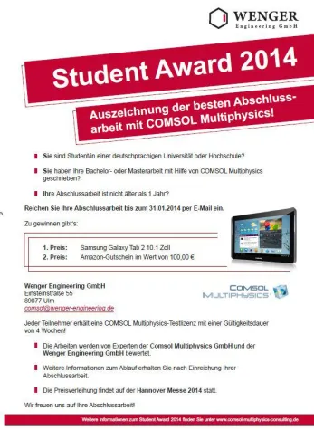 Bild: Auszeichnung der besten Abschlussarbeit mit COMSOL Multiphysics