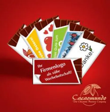Bild: Kleine Schoko-Täfelchen mit Visitenkarten-Funktion