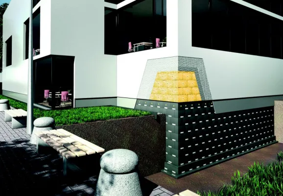 Bild: Exponierte Sockelbereiche mit Foamglas ausgeführt