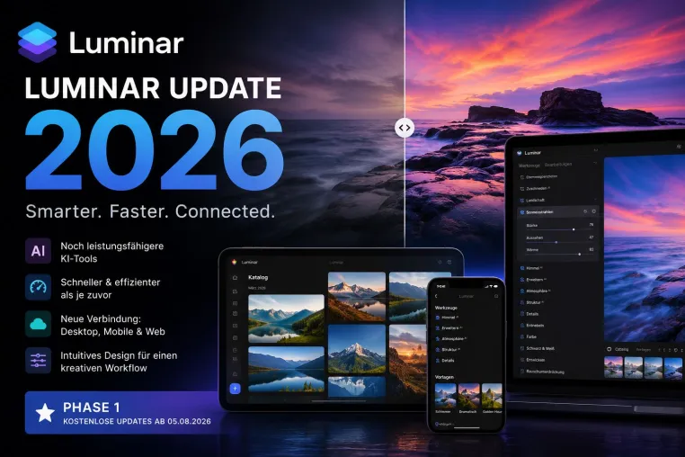 Bild: Luminar Update 2026: Aus Luminar Neo wird Luminar – neue KI-Funktionen und Web Editor angekündigt