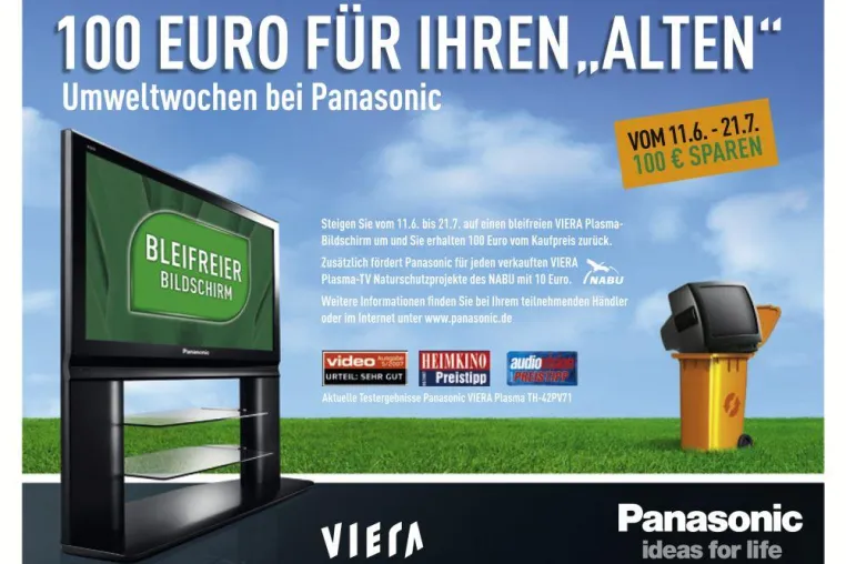 Panasonic Umweltwochen - Mit einer Sonderaktion fördert Panasonic die Verbreitung bleifreier Flachbildschirme Bild: Panasonic Umweltwochen - Mit einer Sonderaktion fördert Panasonic die Verbreitung bleifreier Flachbildschirme