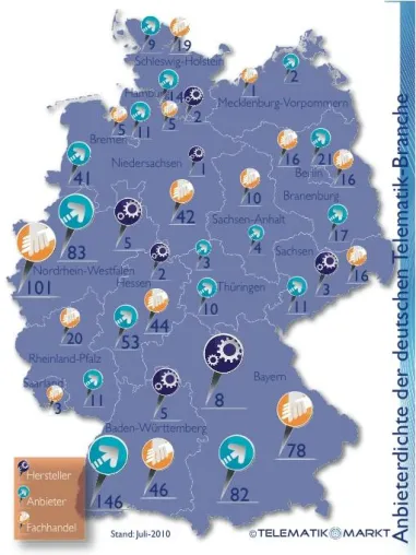 Deutsche Telematik-Landschaft formiert sich: Massive Anbieterdichte im Südwesten Bild: Deutsche Telematik-Landschaft formiert sich: Massive Anbieterdichte im Südwesten