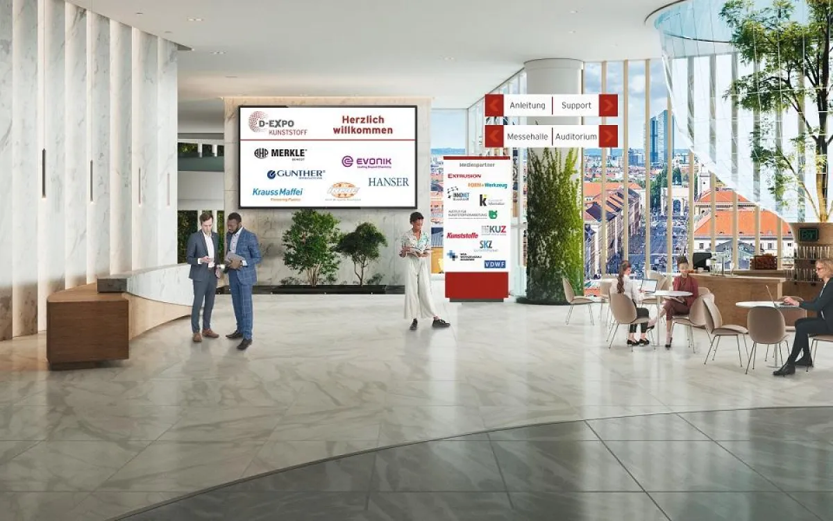 Die Lobby der D-EXPO Kunststoff vom Carl Hanser Verlag. © Hanser