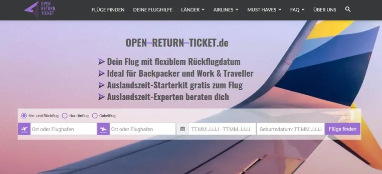 Bild: Neue Flugsuchmaschine Open-Return-Ticket.de für Flüge mit flexiblem Rückflug zu Jugend- und Studententarifen