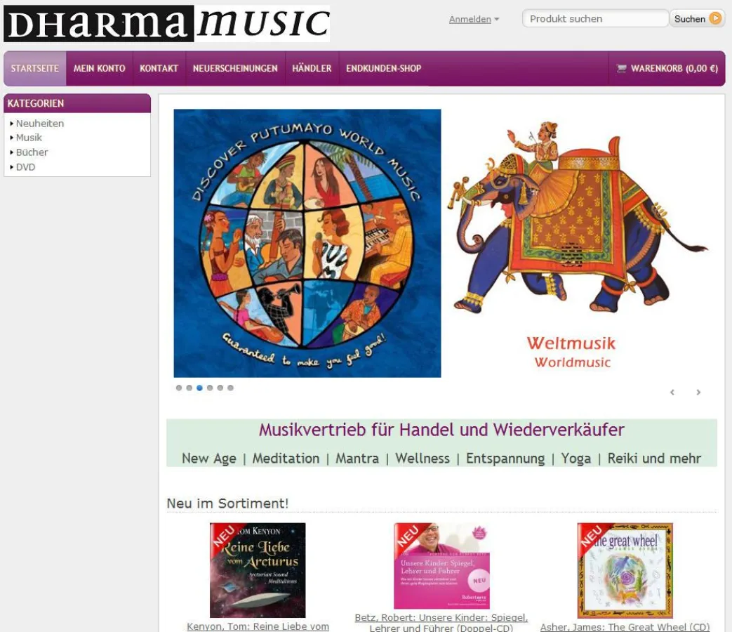 Der neue B2B-Shop von Dharma Music (www.dharma-music.com)