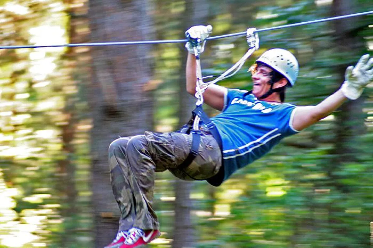 Per Seilrutsche durch den Wald