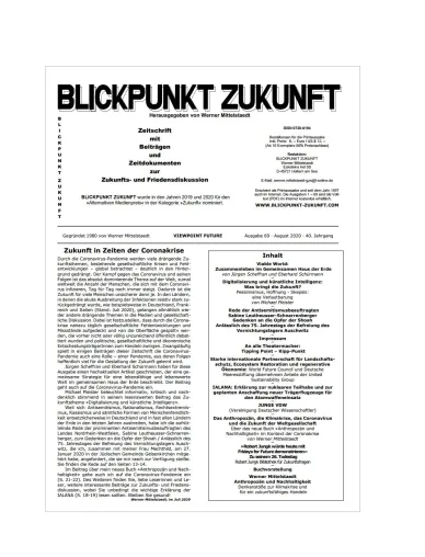 Bild: BLICKPUNKT ZUKUNFT Ausgabe 69, August 2020, 40. Jahrgang ist erschienen