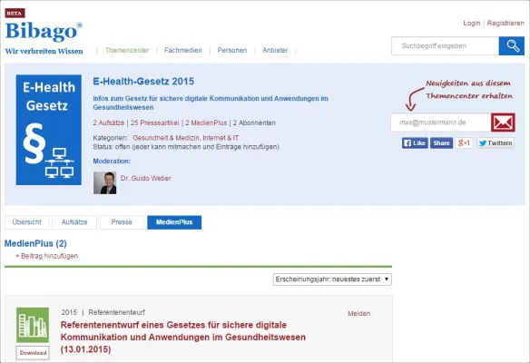 Bild: E-Health-Gesetz: Bibago-Themencenter gibt Überblick und informiert bei Neuigkeiten
