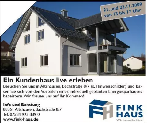 Bild: Fink Haus Live-Kundenhausbesichtigung in 88361 Altshausen