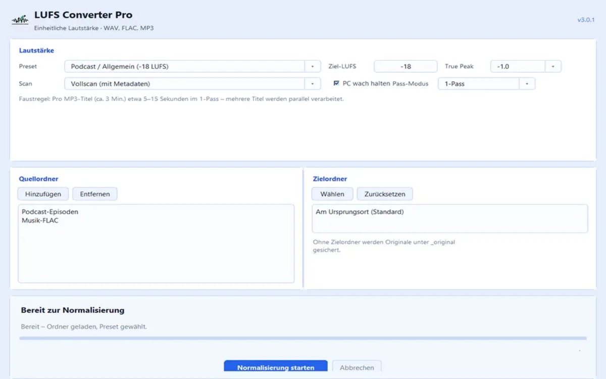 LUFS Converter Pro – Stapelverarbeitung für Audio-Lautstärke-Normalisierung (© © Horhäuser Online)