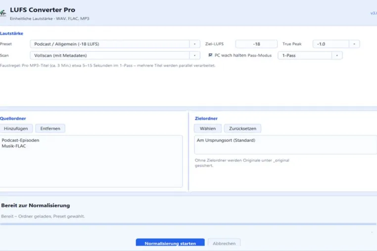 Bild: LUFS Converter Pro: Ganze Audio-Ordner auf professionelle LUFS-Pegel bringen