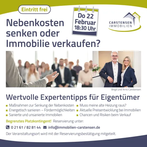Bild: Nebenkosten senken oder Immobilie verkaufen? - Info-Abend für Eigentümer