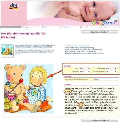 Bild: Personalisierte Kinderbücher bei Drogeriemarktkette dm