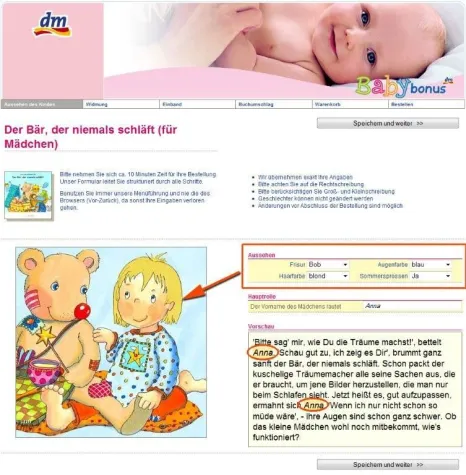 Personalisierte Kinderbücher bei Drogeriemarktkette dm Bild: Personalisierte Kinderbücher bei Drogeriemarktkette dm