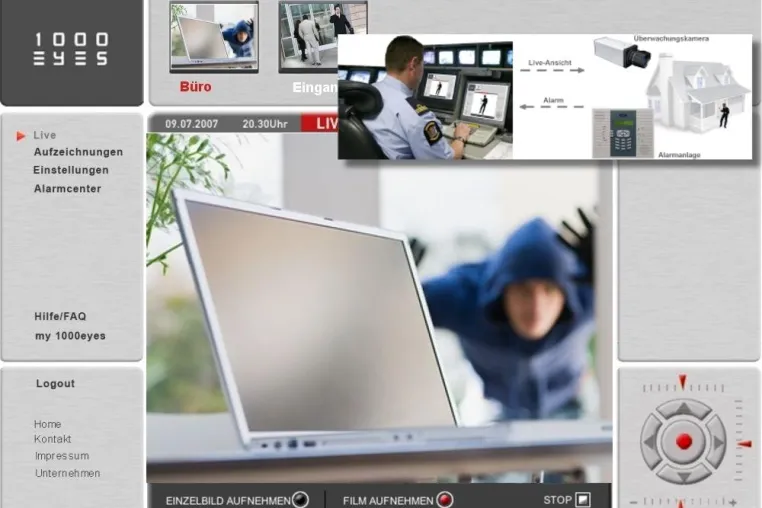 Bild: 1000 Augen sehen mehr - Bildhafte Alarm-Kontrolle für Sicherheitsdienste mit 1000eyes