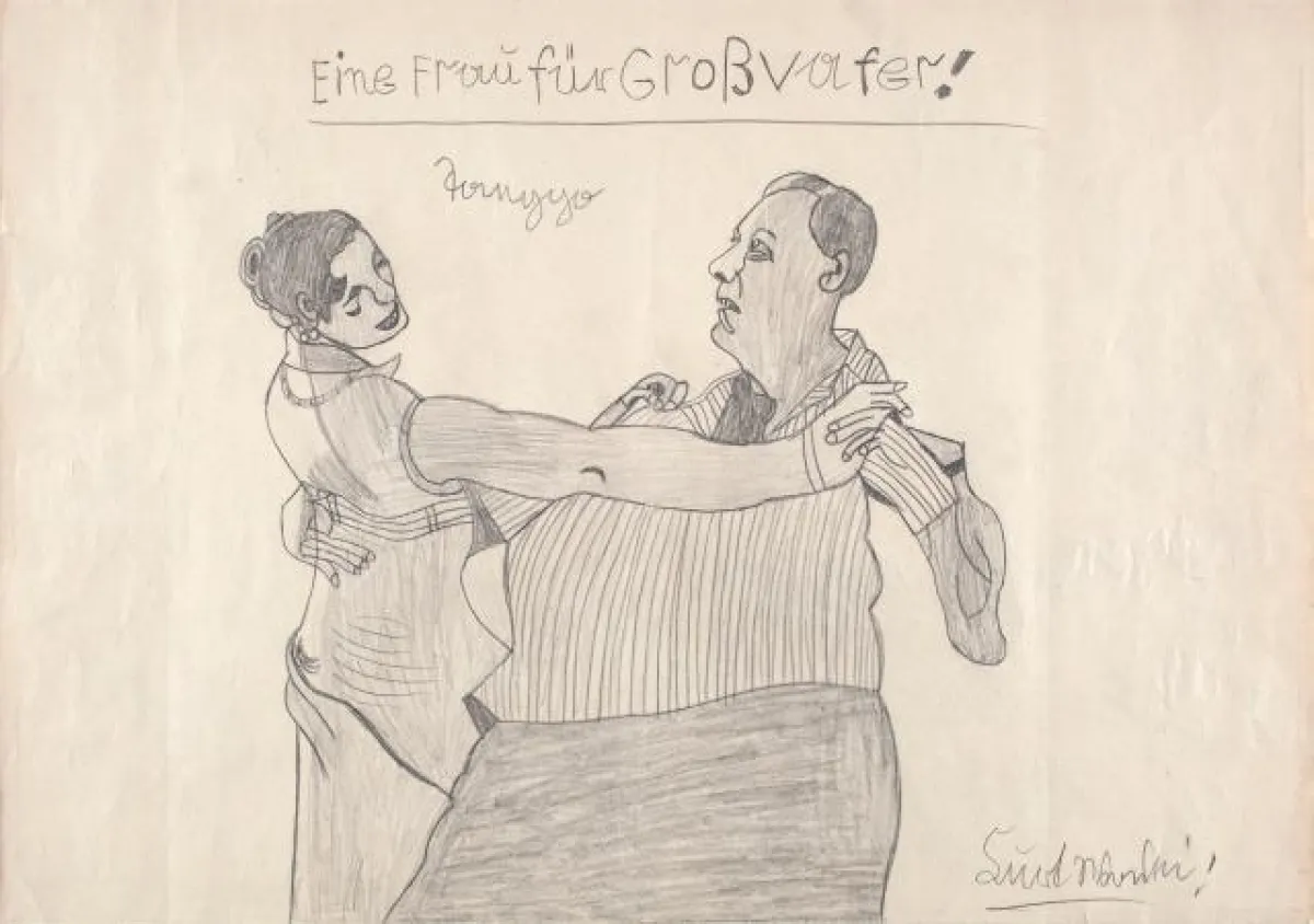 Kurt Wanski  Eine Frau für Großvater!  Ohne Jahr (um 1993)  Bleistift auf Papier, 41,8 x 59,0 cm