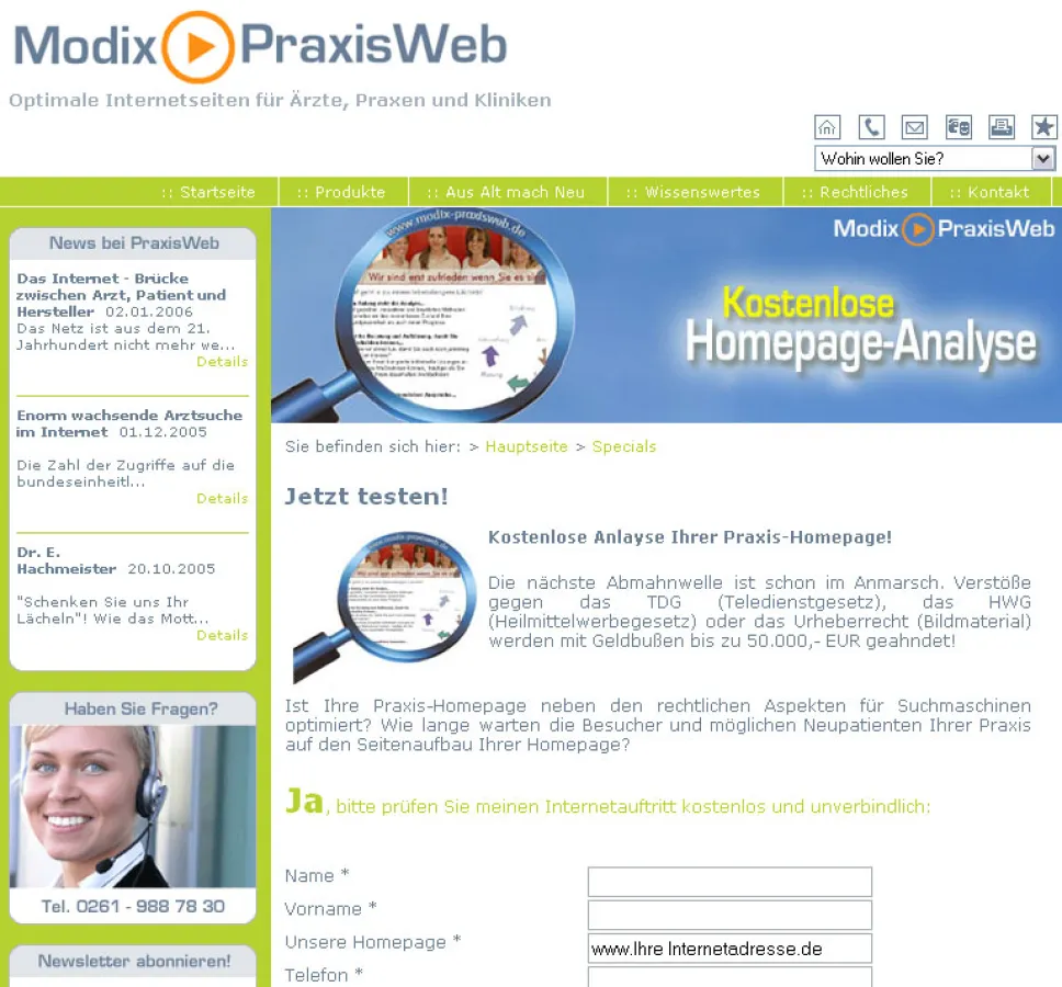 Modix-PraxisWeb - Kostenlose Anlayse Ihrer Praxis-Homepage!