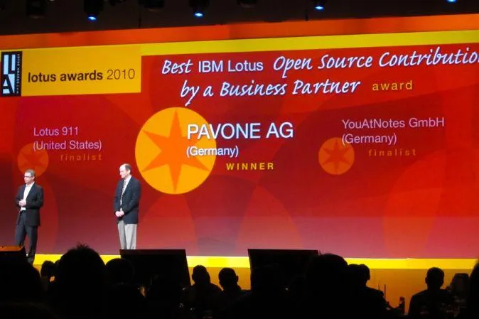Bild: PAVONE gewinnt "Best IBM Lotus Open Source Contribution by a Business Partner" Award auf der Lotusphere 2010
