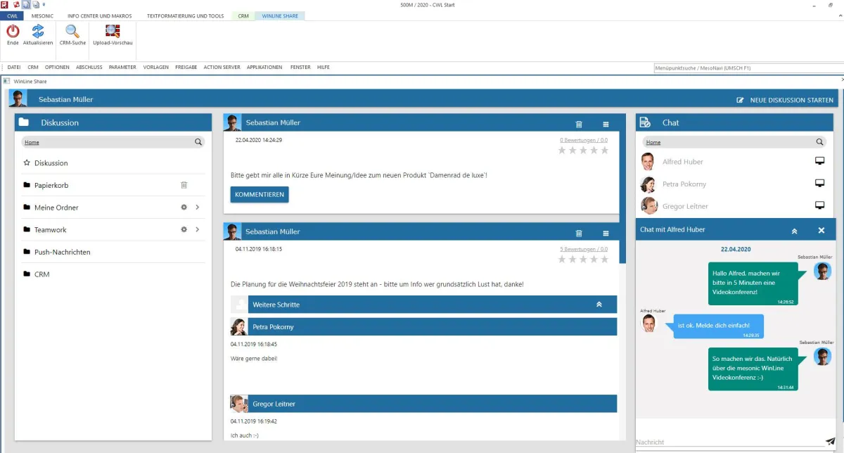 WinLine SHARE - Kollaborationplattform mit Chat und Videokonferenz