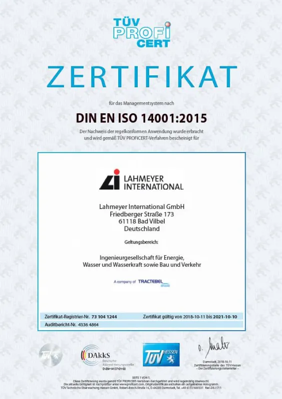Zertifikat DIN EN ISO 14001:2015