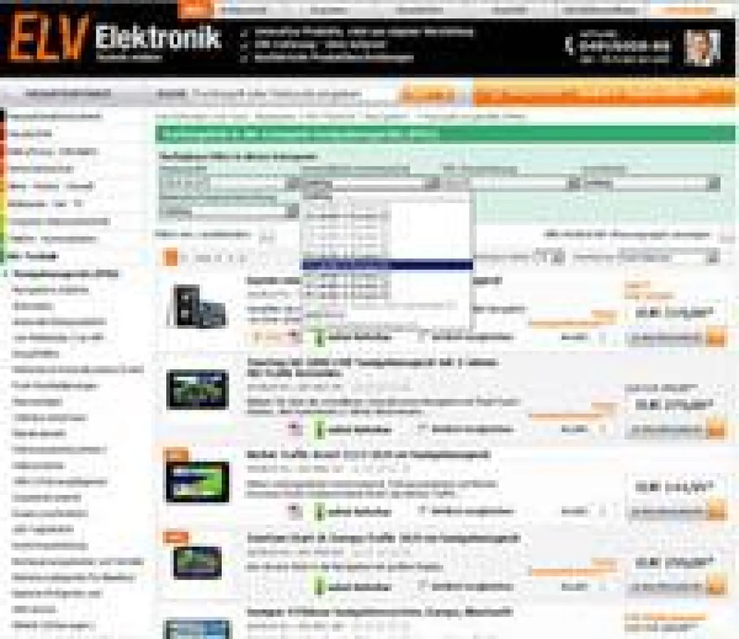 Parametrische Suche auf www.elv.de.