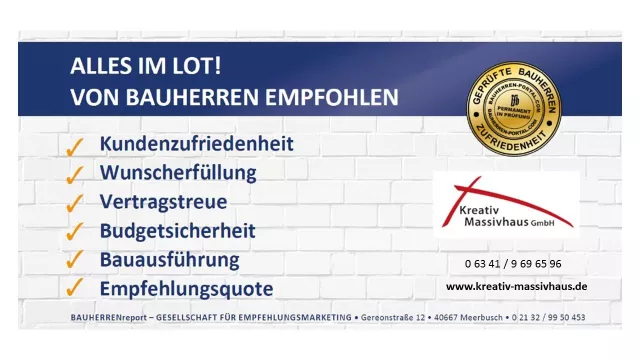 Bild: KREATIV Massivhaus GmbH, Landau: Verlässlicher Baupartner mit konstant hoher Bauherren-Zufriedenheit