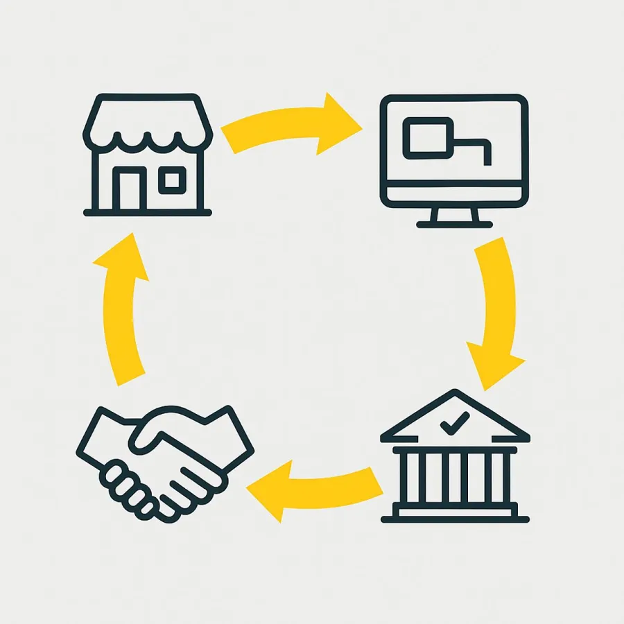 Visualisierung des Lead-Loops: Händler, Plattform, Partner und CONFIDEX im Finanzierungskreislauf. (© CONFIDEX)