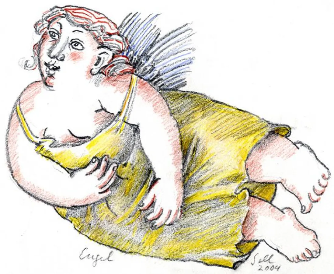 Lothar Sell, Engel 2004, Bunststift-Zeichnung
