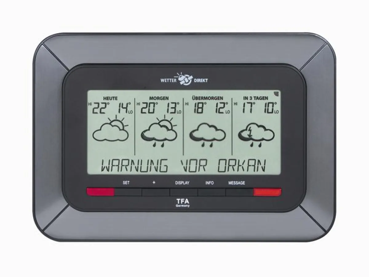 Twister 300 mit Wetterprognose für vier Tage und Unwetterwarnung des DWD