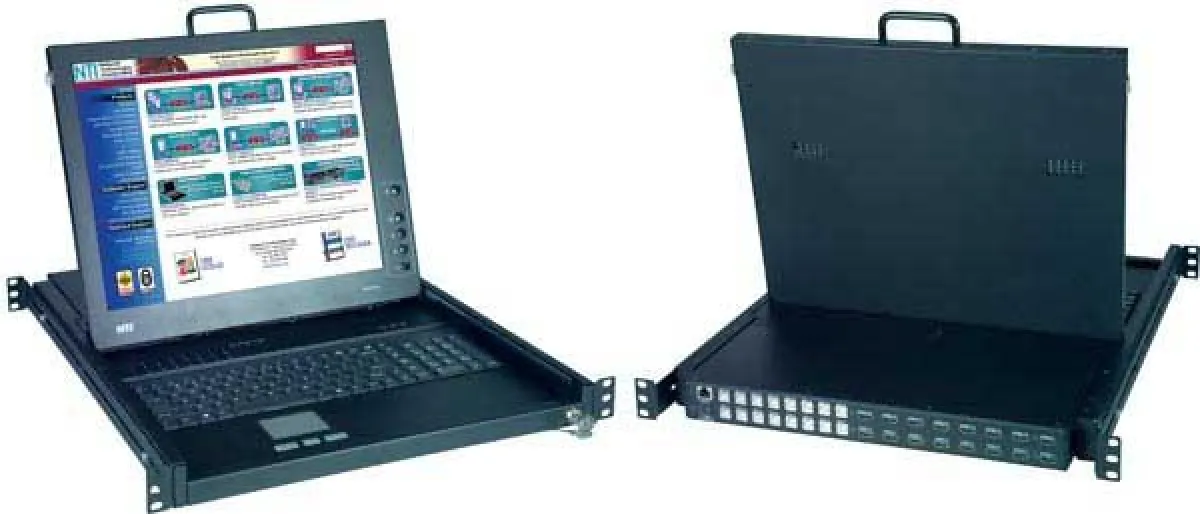 Rackmount KVM-Einschub mit eingebautem USB DVI KVM-Switch ein