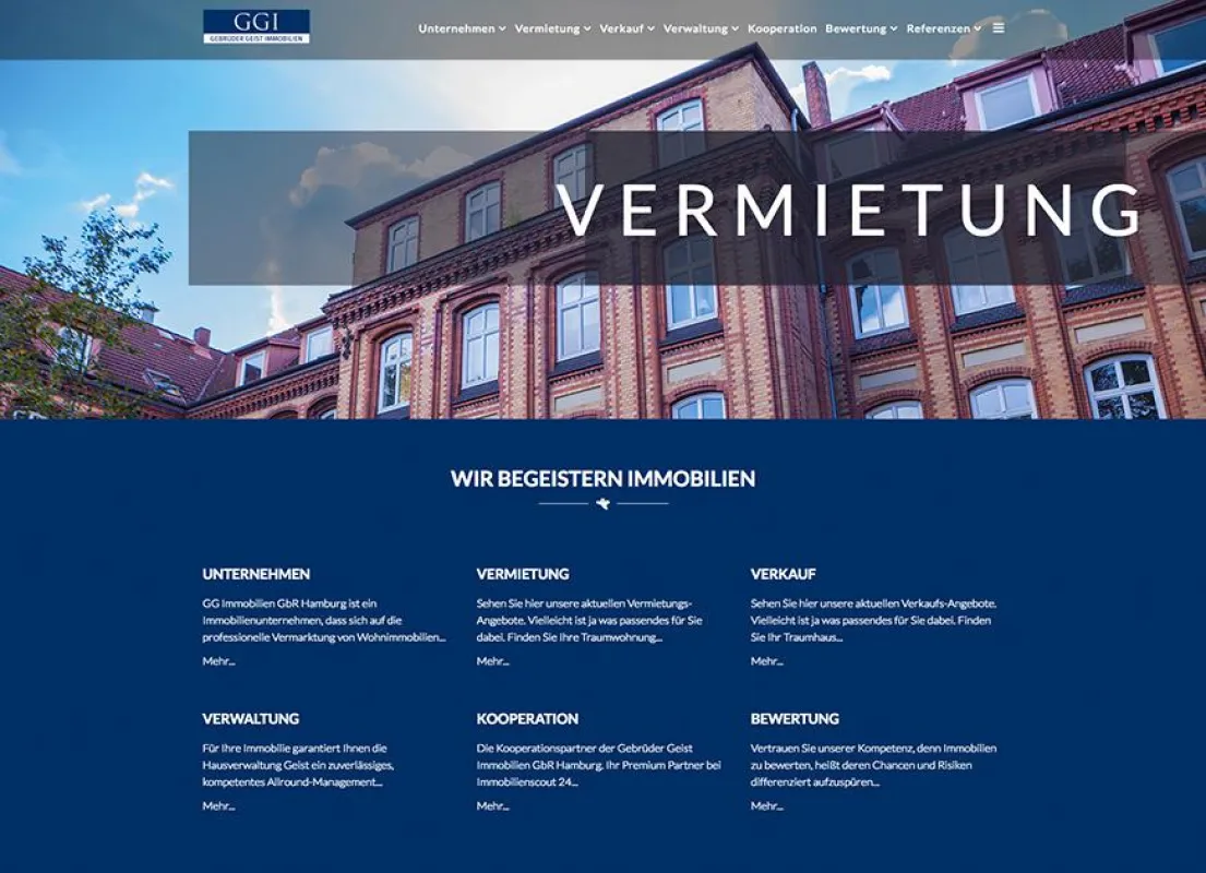 Vom Claim zur Webseite - Gebrüder Geist Immobilien  ©LL Werbeagentur Hamburg/GGI