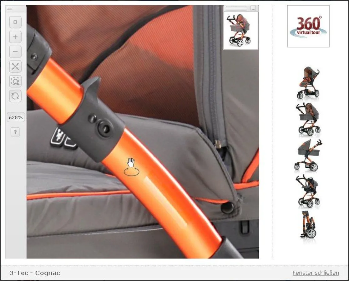 360°- und Zoom-Funktion bei einem Kinderwagen