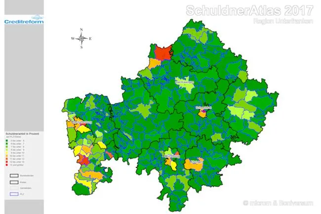 SchuldnerAtlas Region Unterfranken 2017 Bild: SchuldnerAtlas Region Unterfranken 2017