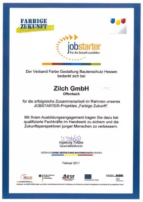 Bild: Auszeichnung für hervorragendes Ausbildungsengagement - Urkunde für die Zilch Malermeister GmbH in Offenbach