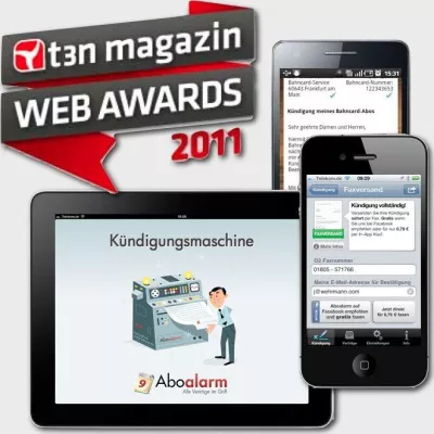 Bild: Aboalarm holt den 3ten Platz der t3n Web Awards in der Kategorie Beste App national. Glückwunsch!