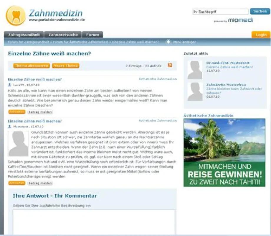 Zahnforum ab sofort mit Expertenrat