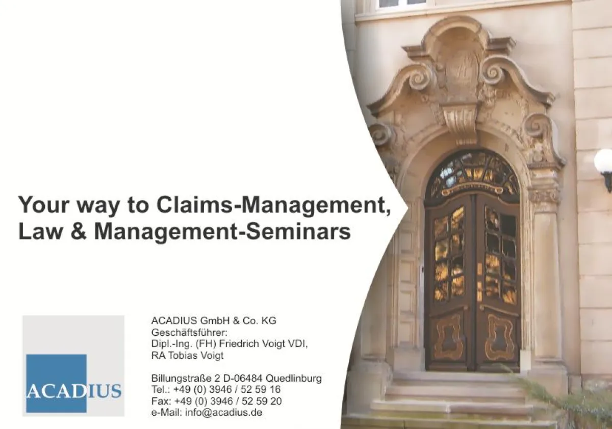 ACADIUS Claim Management Seminare im Anlagenbau