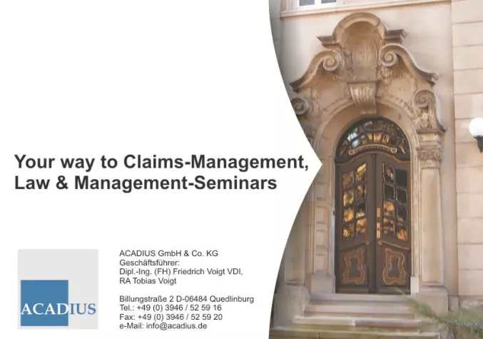 Bild: ACADIUS Claim Management Seminare / Inhouse-Seminarverzeichnis