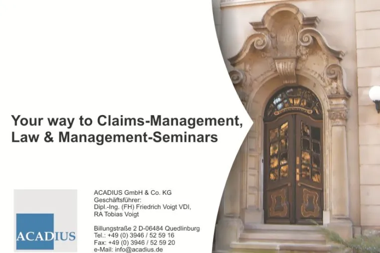 ACADIUS Claim Management Seminare / Inhouse-Seminarverzeichnis Bild: ACADIUS Claim Management Seminare / Inhouse-Seminarverzeichnis