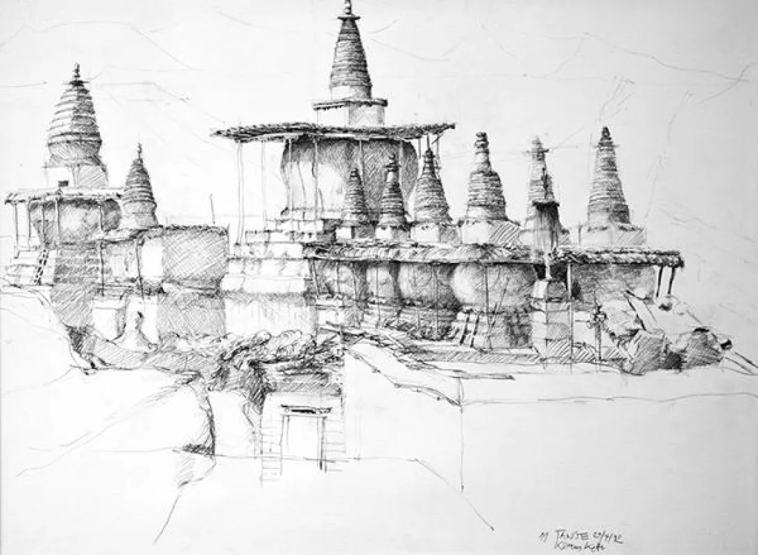Architekturzeichnung aus der Ausstellung „LO MANTANG – Ein Königreich im Himal“