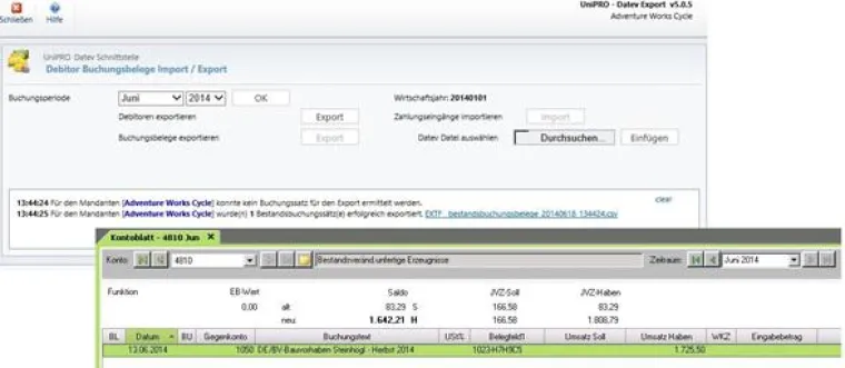 Bild: Bestandsveränderungen von Microsoft Dynamics CRM nach DATEV pro übergeben
